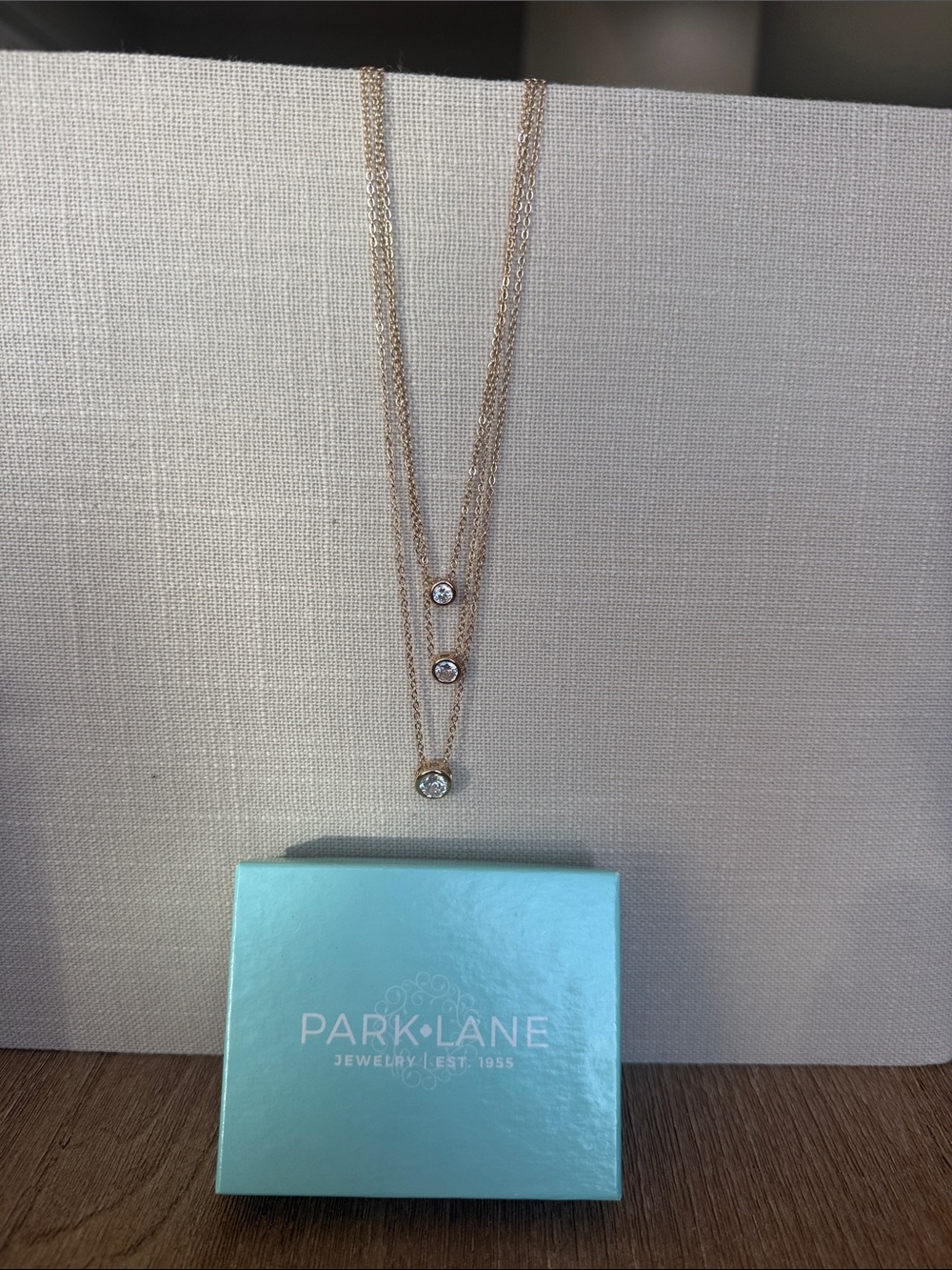 Park Lane Rose Gold Layered Pendant Necklace with Clear Stones